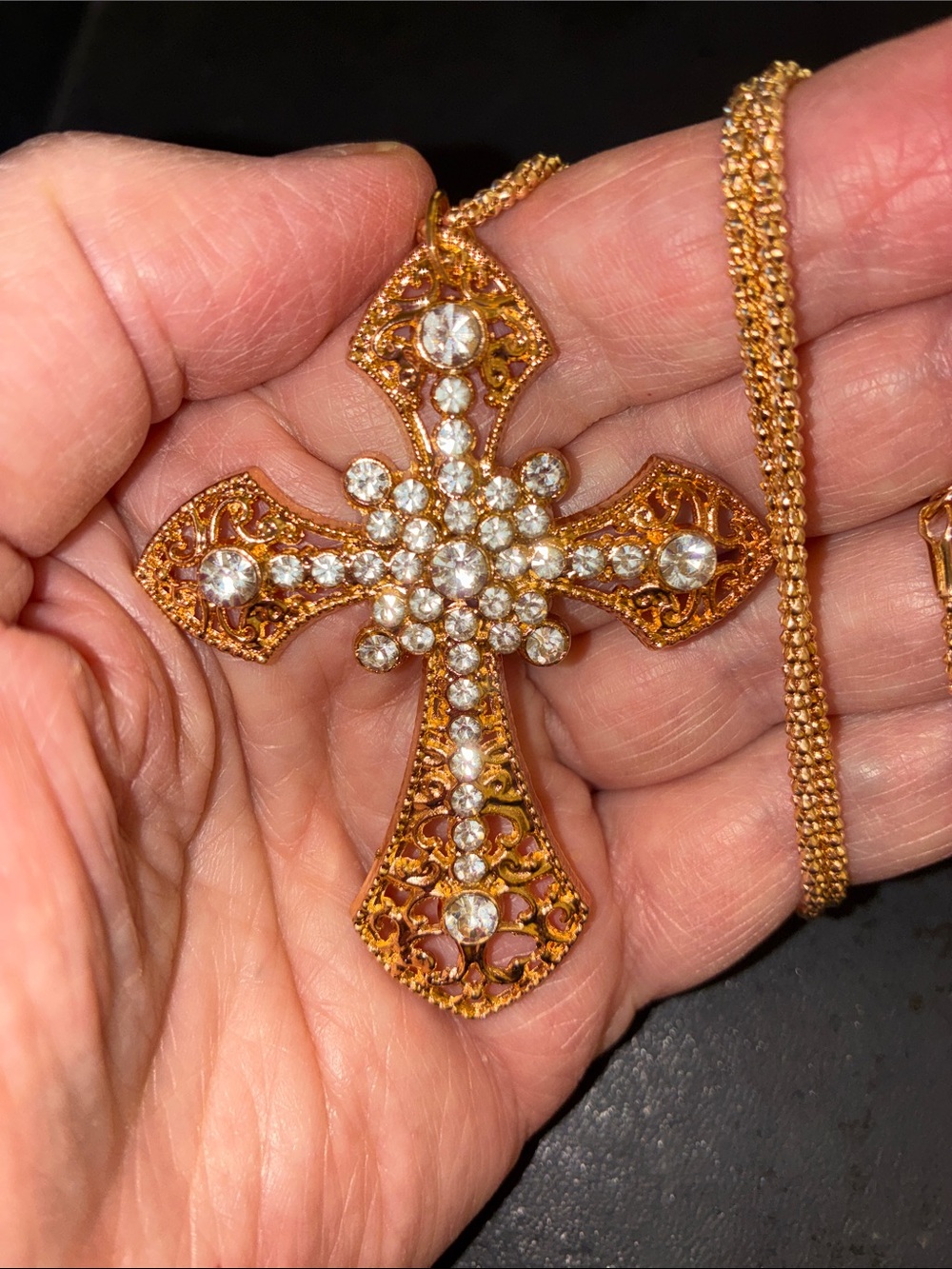 Crystal Cross Gold Tone Pendant Necklace